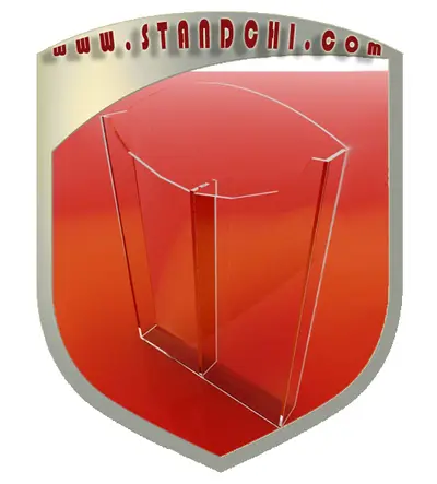 Prospektständer-Entwürfe — lackiertes MDF, Rot (als 3D-Visualisierungen)