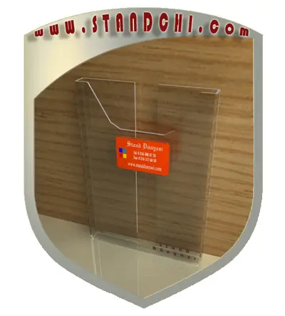 Prospektständer-Entwürfe — Acryl (Plexiglas), Grün (als 3D-Visualisierungen)