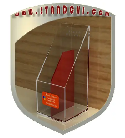 Prospektständer-Entwürfe — Regal mit Prospektfächern, Holzton (als 3D-Visualisierungen)