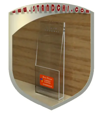 Prospektständer-Entwürfe — Acryl (Plexiglas), Holzton (als 3D-Visualisierungen)