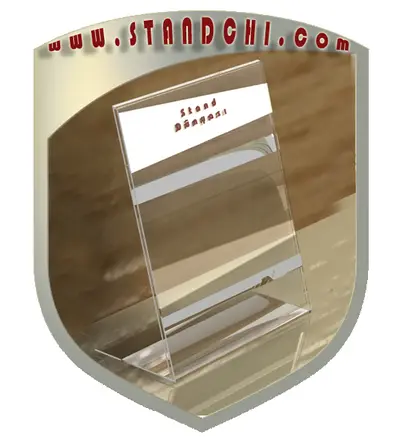 Prospektständer-Entwürfe — lackiertes MDF, Rot (als 3D-Visualisierungen)