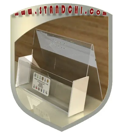 Prospektständer-Entwürfe — Acryl (Plexiglas), Orange (als 3D-Visualisierungen)