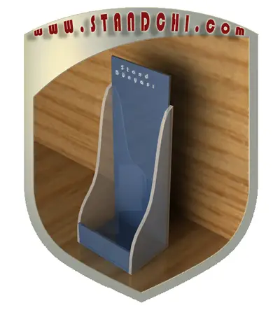 Prospektständer-Entwürfe — Acryl (Plexiglas), Holzton (als 3D-Visualisierungen)