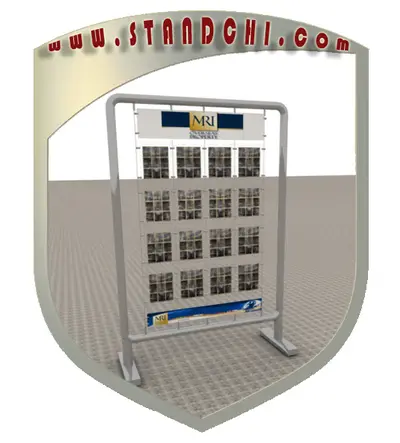 Prospektständer-Entwürfe — Regal mit Prospektfächern, Rot (als 3D-Visualisierungen)
