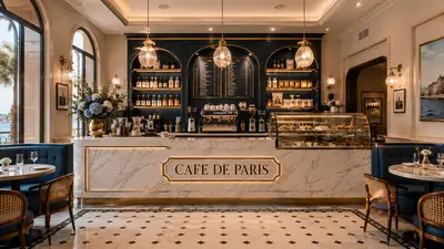 Conceptions de Cafés et Restaurants — assises hautes au comptoir, suspensions