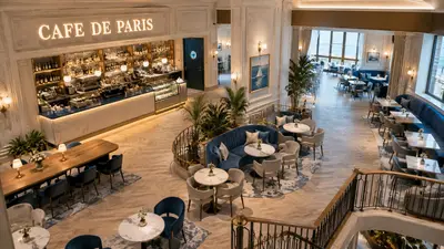 Conceptions de Cafés et Restaurants — sol effet marbre, suspensions