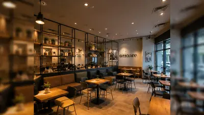 Conceptions de Cafés et Restaurants — plafond à poutres apparentes, suspensions