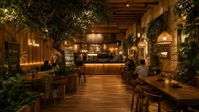 Conceptions de Cafés et Restaurants — moulures ton laiton, guirlande lumineuse