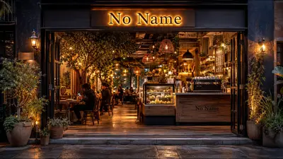 Conceptions de Cafés et Restaurants — sol effet marbre, guirlande lumineuse