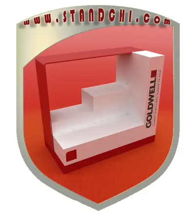 Conceptions de Présentoirs de Comptoir — stratifié ton bois, blanc (en visualisations 3D)