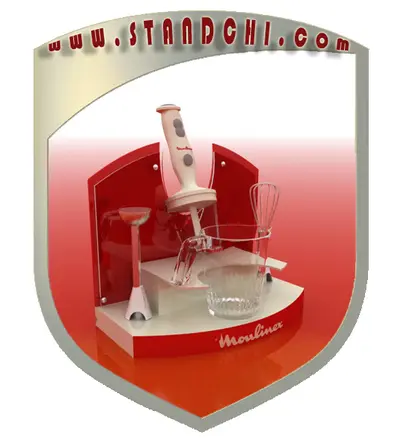Conceptions de Présentoirs de Comptoir — MDF peint, orange (en visualisations 3D)
