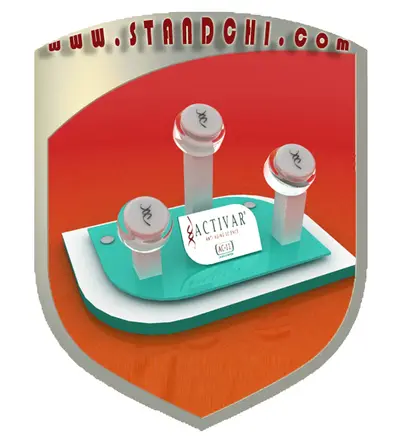 Conceptions de Présentoirs de Comptoir — présentoir à cases inclinées, orange (en visualisations 3D)
