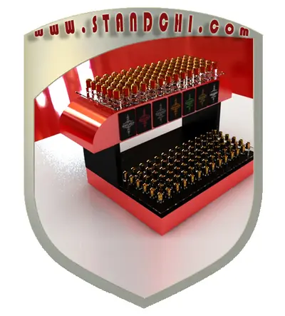 Conceptions de Présentoirs de Comptoir — MDF peint, jaune (en visualisations 3D)