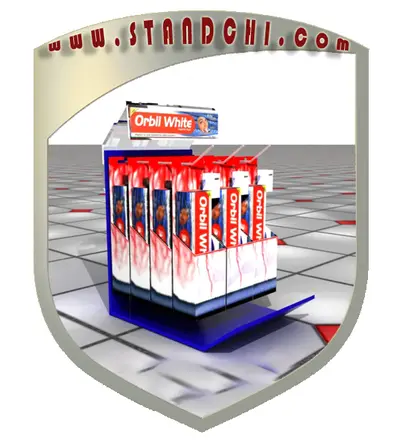 Conceptions de Présentoirs de Comptoir — présentoir à cases inclinées, ton bois (en visualisations 3D)