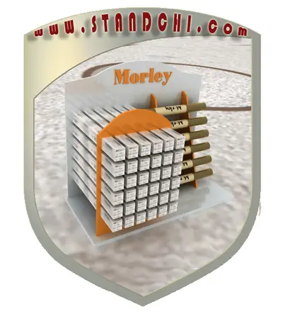 Conceptions de Présentoirs de Comptoir — stratifié ton bois, orange (en visualisations 3D)