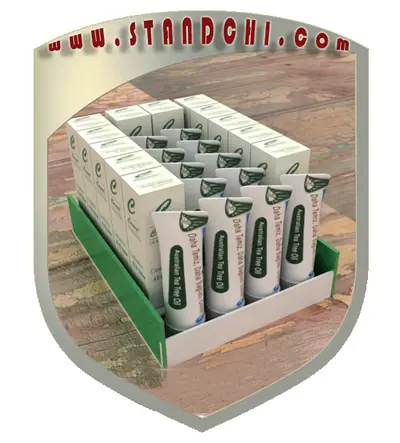 Conceptions de Présentoirs de Comptoir — MDF peint, ton bois (en visualisations 3D)