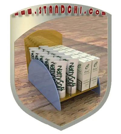 Conceptions de Présentoirs de Comptoir — étagères ouvertes étagées, jaune (en visualisations 3D)