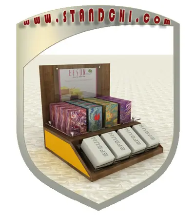 Conceptions de Présentoirs de Comptoir — MDF peint, orange (en visualisations 3D)