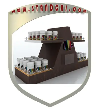 Conceptions de Présentoirs de Comptoir — MDF peint, jaune (en visualisations 3D)