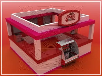 تصاميم أكشاك المراكز التجارية — خشب MDF مدهون, أحمر (كصور ثلاثية الأبعاد)