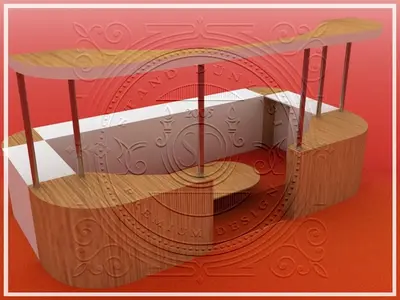 تصاميم أكشاك المراكز التجارية — شكل عضوي منحنٍ بالكامل, لون الخشب (كصور ثلاثية الأبعاد)