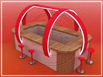 تصاميم أكشاك المراكز التجارية — مظلة مسطّحة بواجهة, لون الخشب (كصور ثلاثية الأبعاد)