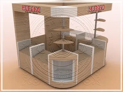 تصاميم أكشاك المراكز التجارية — جزيرة مستطيلة, شريط LED أسفل الأرفف (كصور ثلاثية الأبعاد)