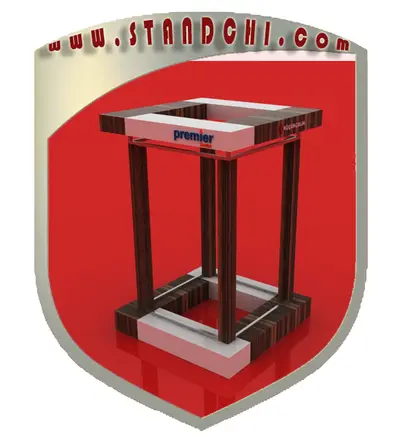 Conceptions de Présentoirs sur Pied — rangement sous comptoir, enseigne rétroéclairée (en visualisations 3D)