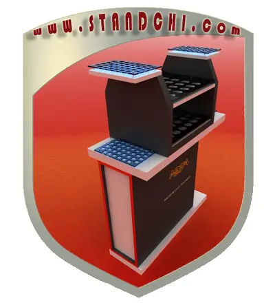 Conceptions de Présentoirs sur Pied — rangement sous comptoir, blanc (en visualisations 3D)
