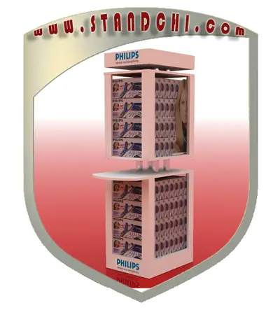 Conceptions de Présentoirs sur Pied — MDF peint, bleu marine (en visualisations 3D)