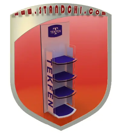 Conceptions de Présentoirs sur Pied — rangement sous comptoir, rouge (en visualisations 3D)