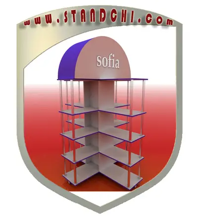 Conceptions de Présentoirs sur Pied — MDF peint, blanc (en visualisations 3D)