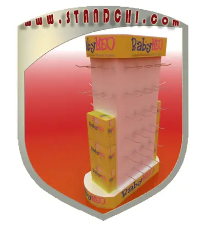 Conceptions de Présentoirs sur Pied — acier inoxydable, blanc (en visualisations 3D)