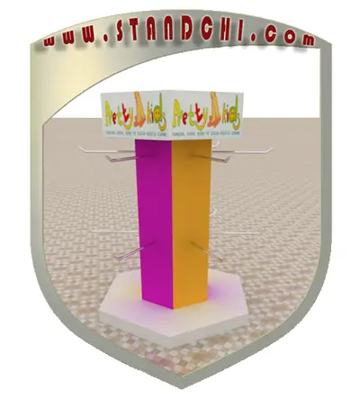 Conceptions de Présentoirs sur Pied — MDF peint, bandeau LED sous étagère (en visualisations 3D)