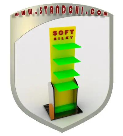 Conceptions de Présentoirs sur Pied — plateaux acryliques circulaires étagés, blanc (en visualisations 3D)