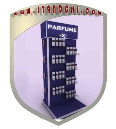 Conceptions de Présentoirs sur Pied — acier inoxydable, blanc (en visualisations 3D)