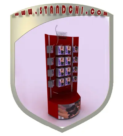Conceptions de Présentoirs sur Pied — rangement sous comptoir, bleu marine (en visualisations 3D)