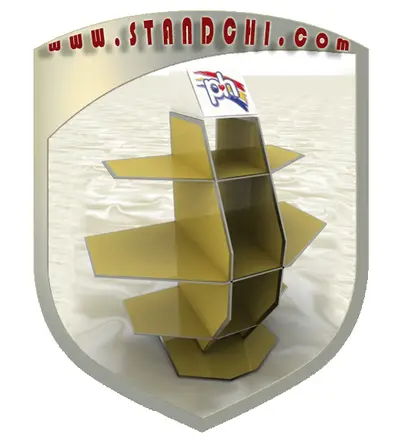 Conceptions de Présentoirs sur Pied — MDF peint, bleu marine (en visualisations 3D)