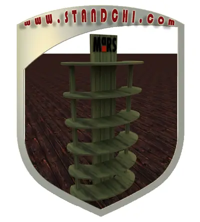 Conceptions de Présentoirs sur Pied — MDF peint, rouge (en visualisations 3D)