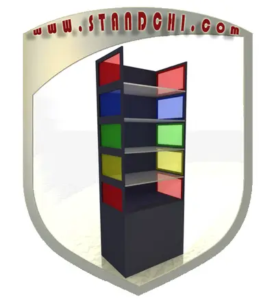 Conceptions de Présentoirs sur Pied — MDF peint, blanc (en visualisations 3D)