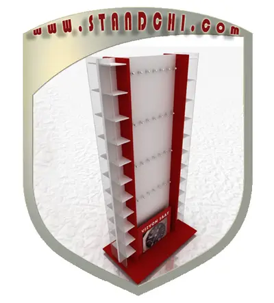 Conceptions de Présentoirs sur Pied — acier inoxydable, blanc (en visualisations 3D)