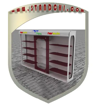 Conceptions de Présentoirs sur Pied — MDF peint, bleu marine (en visualisations 3D)