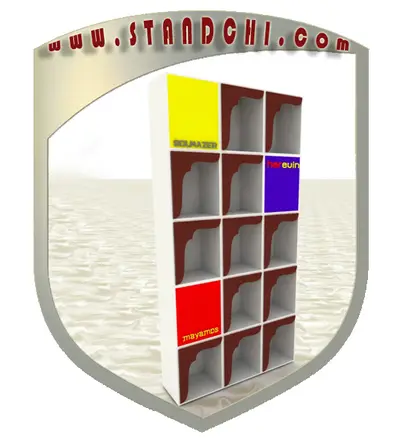 Conceptions de Présentoirs sur Pied — étagères ouvertes étagées, noir (en visualisations 3D)