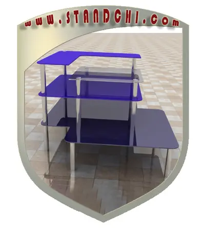 Conceptions de Présentoirs sur Pied — plateaux acryliques circulaires étagés, noir (en visualisations 3D)
