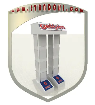 Conceptions de Présentoirs sur Pied — rangement sous comptoir, bandeau LED sous étagère (en visualisations 3D)