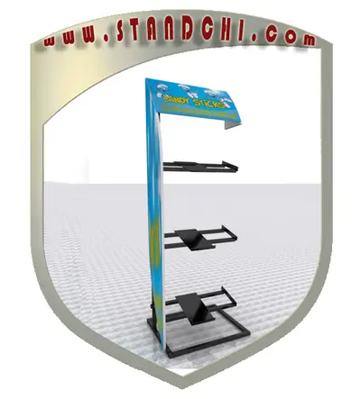 Conceptions de Présentoirs sur Pied — MDF peint, bandeau LED sous étagère (en visualisations 3D)