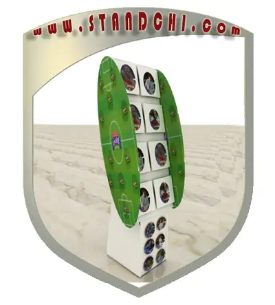 Conceptions de Présentoirs sur Pied — rangement sous comptoir, enseigne rétroéclairée (en visualisations 3D)