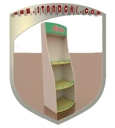 Conceptions de Présentoirs sur Pied — acrylique (plexi), enseigne rétroéclairée (en visualisations 3D)