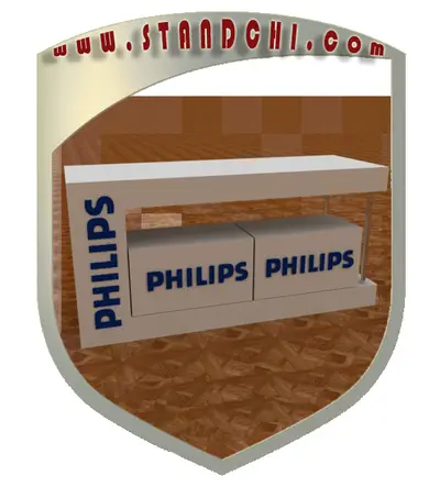 Conceptions de Présentoirs sur Pied — acier inoxydable, enseigne rétroéclairée (en visualisations 3D)