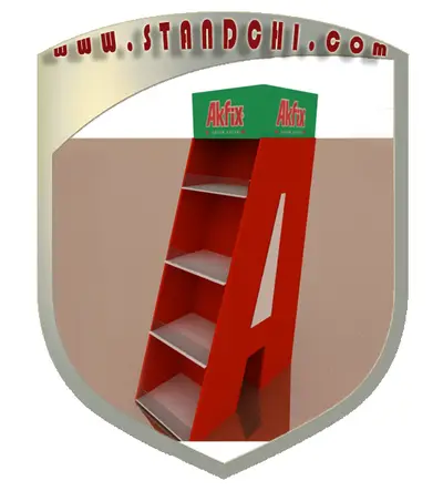 Conceptions de Présentoirs sur Pied — rangement sous comptoir, rouge (en visualisations 3D)